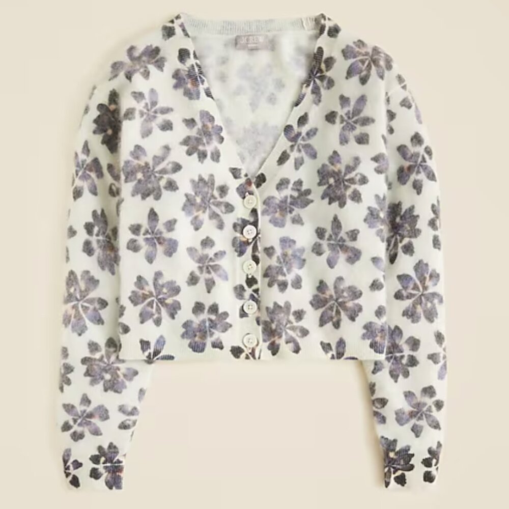 NWT J.crew Brushed cashmere party cardigan in Inky Flower print Sz small